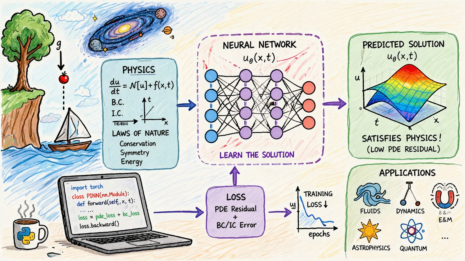 Neural Networks for Differential Equations in Physics